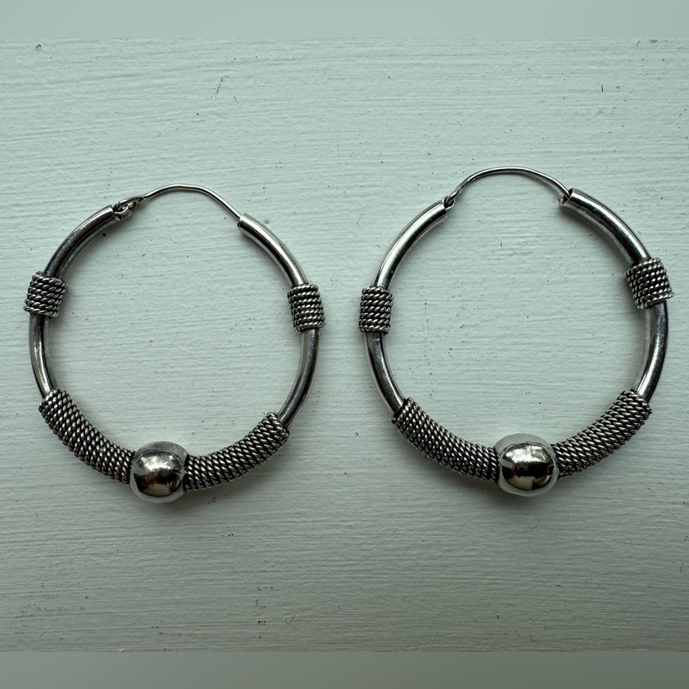 HP🎉 Sterling Silver Hoop Earrings with Bead Detail